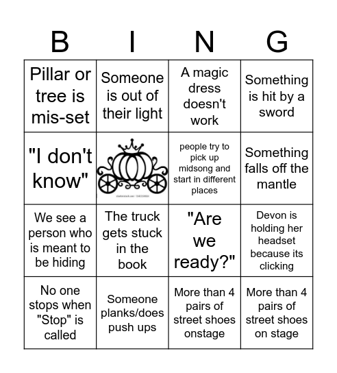 Cinderella Q2Q Bingo Card