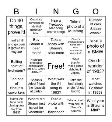 SHAUN Bingo Card