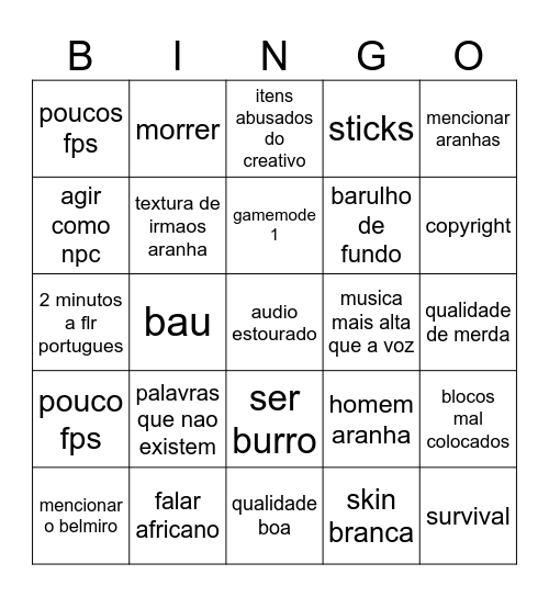 Irmaos aranha bingo Card