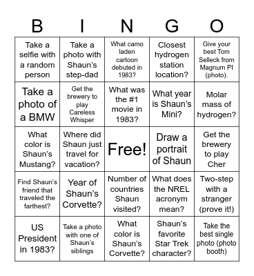 SHAUN Bingo Card