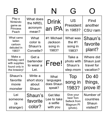 SHAUN Bingo Card
