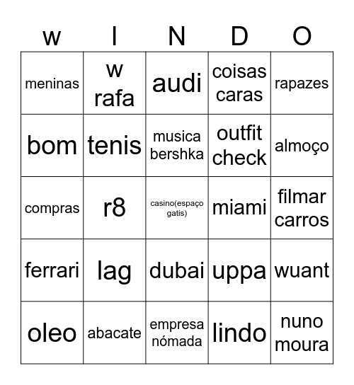 Windoh Bingoh Bingo Card