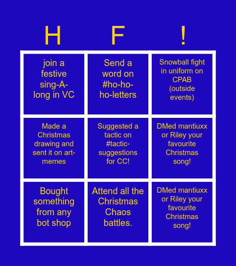 HF Christmas bingo! Bingo Card
