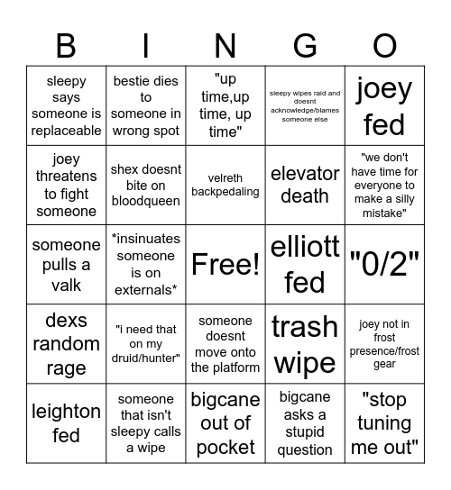 Raid Bingo Card