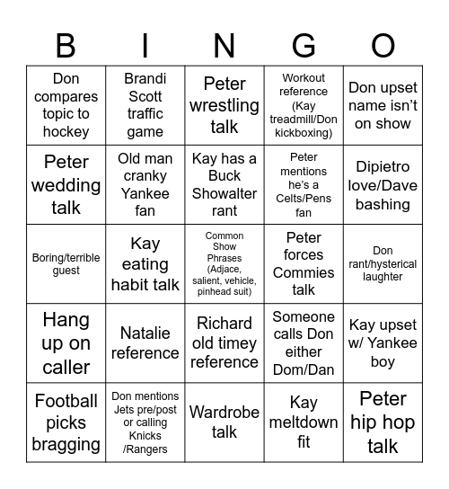 Kay Show Bingo Card