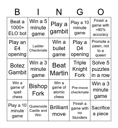 Chess Bingo Card