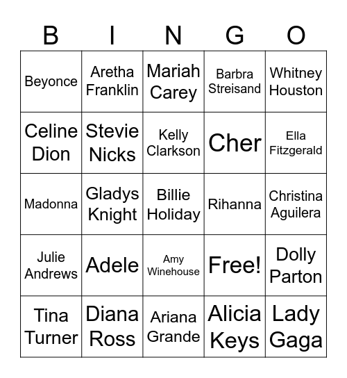 Female Power Singers Bingo Card