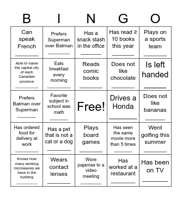 Social Bingo Card