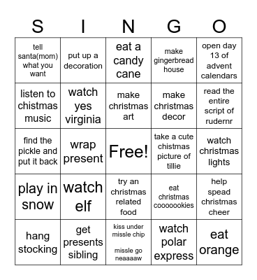 CHRISTMAS CHALLENGE Bingo Card