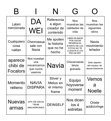 BINGO GENSHIN 4.3 Bingo Card