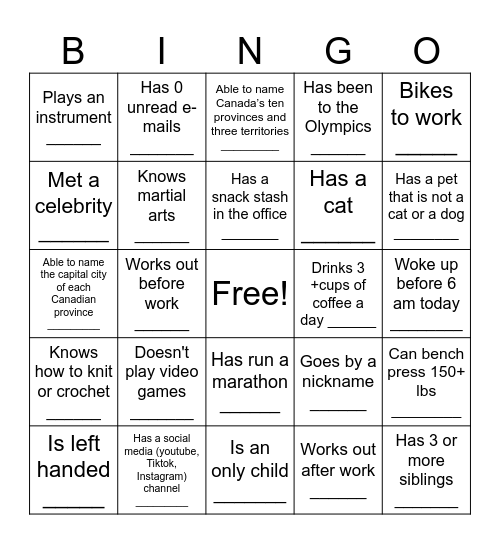 Social Bingo Card