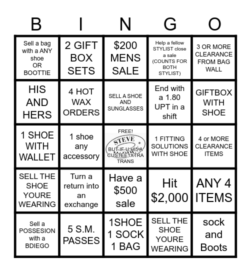 Steve Madden Bingo Card