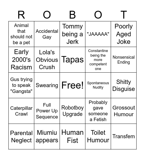 (Cursed) Robotboy Watchalong Bingo Card