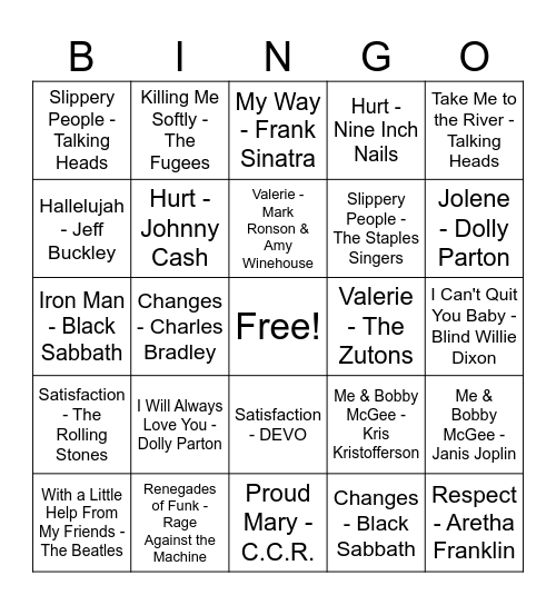 Original or Cover Bingo Card