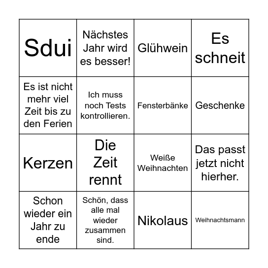 Weihnachstbingo Card