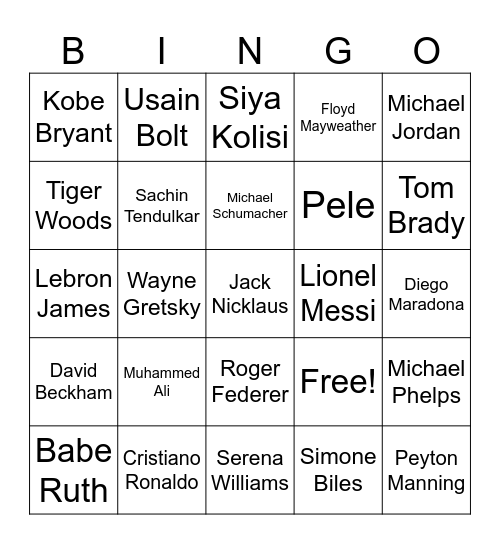 Sports Legends Bingo Card