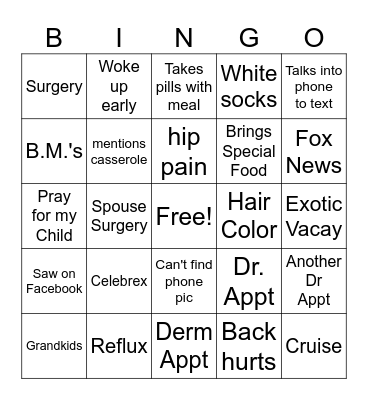 Over 60 Bingo (must be under 60 to play) Bingo Card