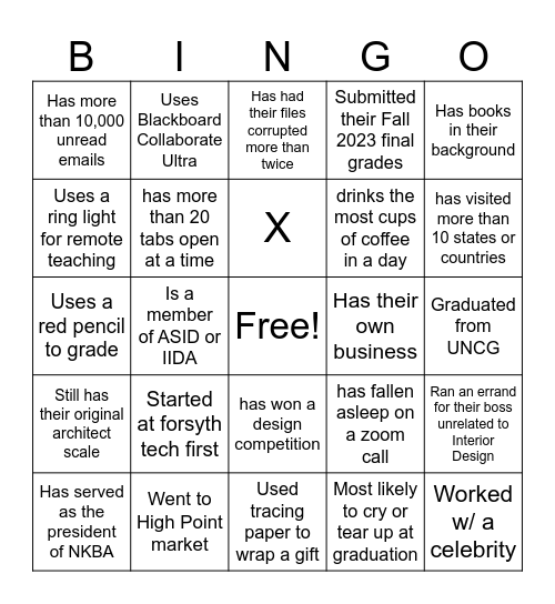 Interior Design Bingo Card