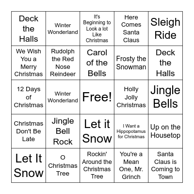 Christmas Music BINGO Card