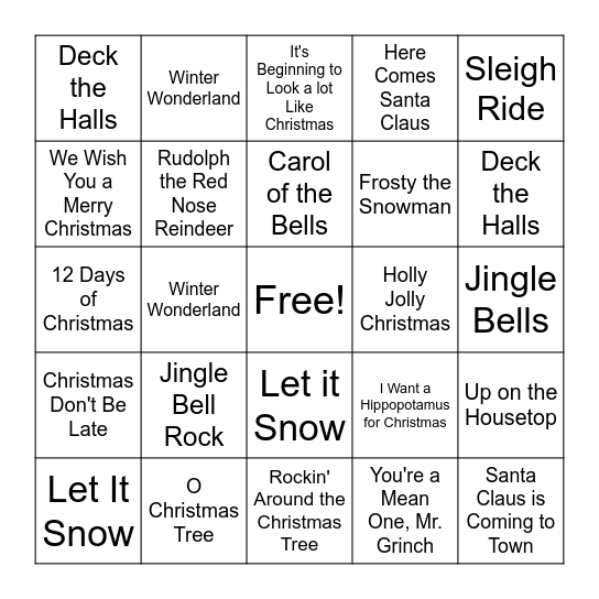 Christmas Music BINGO Card