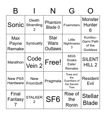 Playstation State of Play 2024 Bingo Card
