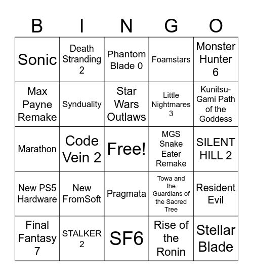 Playstation State of Play 2024 Bingo Card