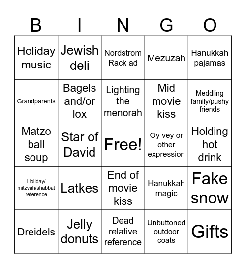 Hanukkah Hallmark Bingo Card