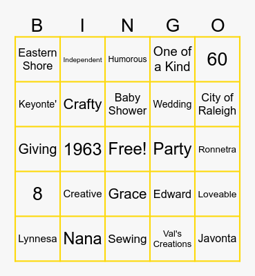 Val's 60th Celebration Bingo Card