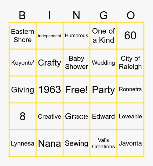 Val's 60th Celebration Bingo Card