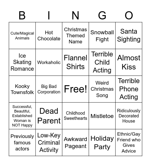 Christmas Movie Bingo Card