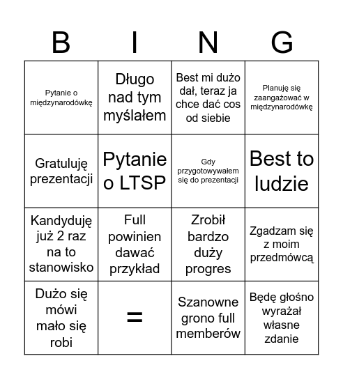 Fullowanie Bingo Card