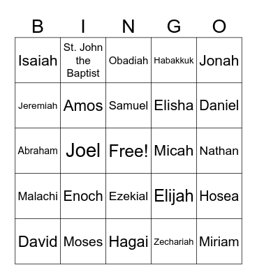 Prophets Bingo Card