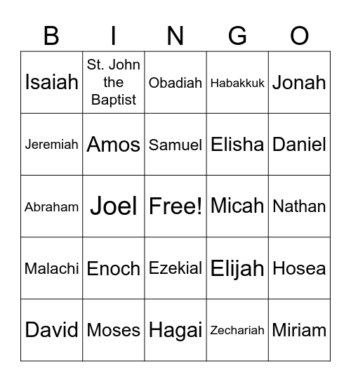 Prophets Bingo Card