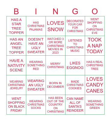 FIND THE GUEST CHRISTMAS BINGO Card