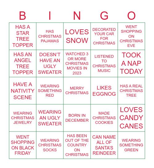 FIND THE GUEST CHRISTMAS BINGO Card