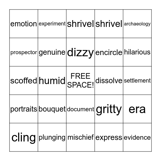 Vocabulary Bingo! Bingo Card