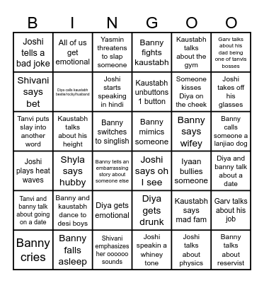 Diyas shivu and shylas and tanvis partay Bingo Card