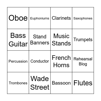 Lichfield Concert Band Bingo Card