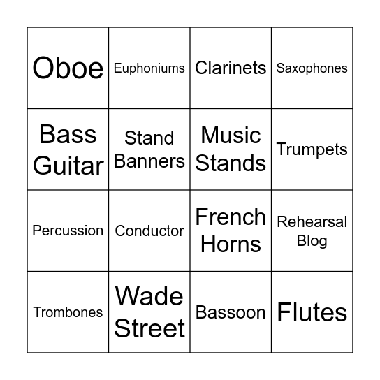 Lichfield Concert Band Bingo Card