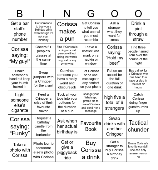 Corissa Birthday Bingo! Bingo Card