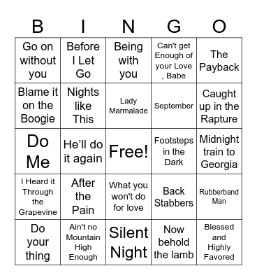 Debbie's Playlist Bingo Card