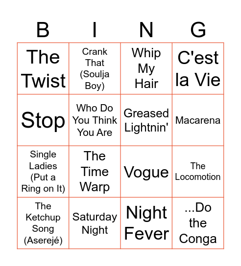 Musical Bingo - Dance Crazy Bingo Card