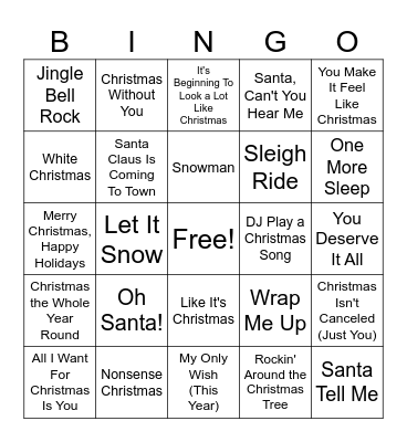 Christmas Mix #1 Bingo Card