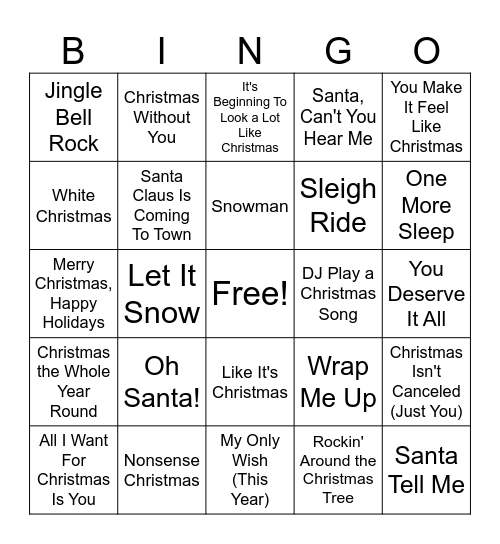 Christmas Mix #1 Bingo Card