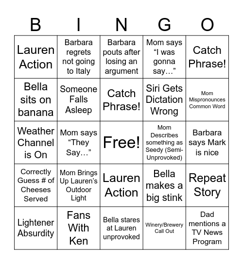 Kevin Bingo Card
