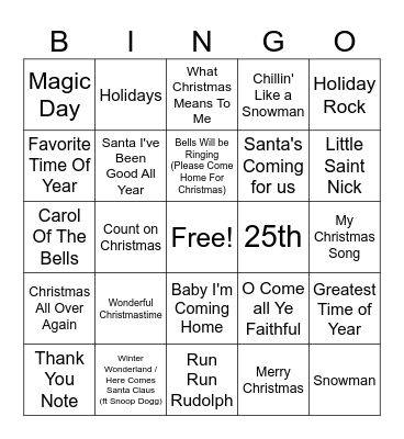 Christmas Mix #3 Bingo Card