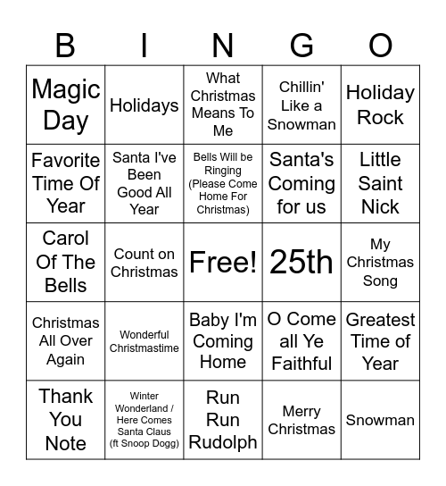 Christmas Mix #3 Bingo Card