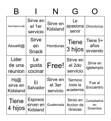 Kidslland Bingo Card