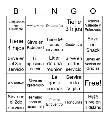 Kidsland Bingo Card