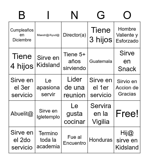 Kidsland Bingo Card